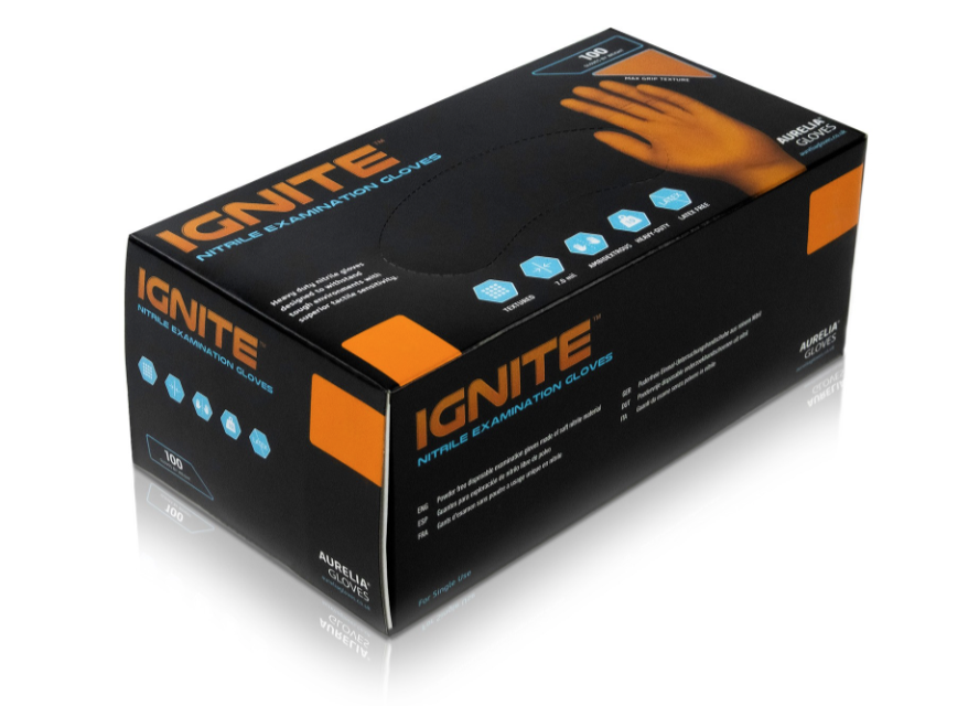 Tan Aurelia® Ignite Powder Free Orange Nitrile Gloves - Box of 100