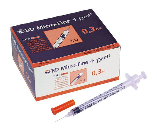 Dark Slate Gray B & D Insulin Needles 8mm x 30g with 0.3 ml syringe per 100