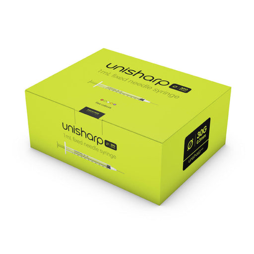 Yellow Green Unisharp 1ml Fixed 30G 0.5" Lime  x 100