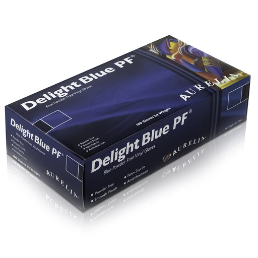Dark Slate Gray Aurelia Delight Blue PF Vinyl Powderless examination gloves (Box of 100)