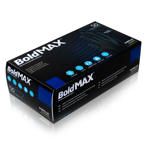 Light Gray Aurelia® Bold MAX Powder Free Black Nitrile Gloves - Box of 50