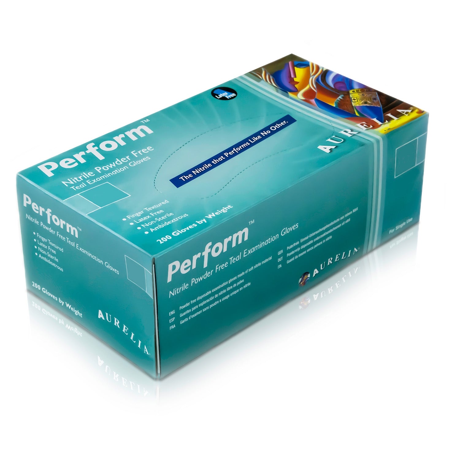 Steel Blue Aurelia® Perform Powder Free Teal Green Nitrile Gloves - Box of 200