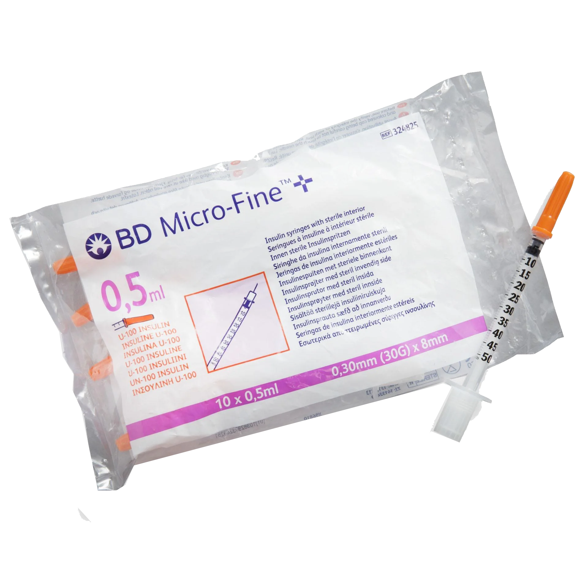 Light Gray BD Micro Fine+ 0.5ml Insulin Syringe & Needle 29g x 12.7mm x 100