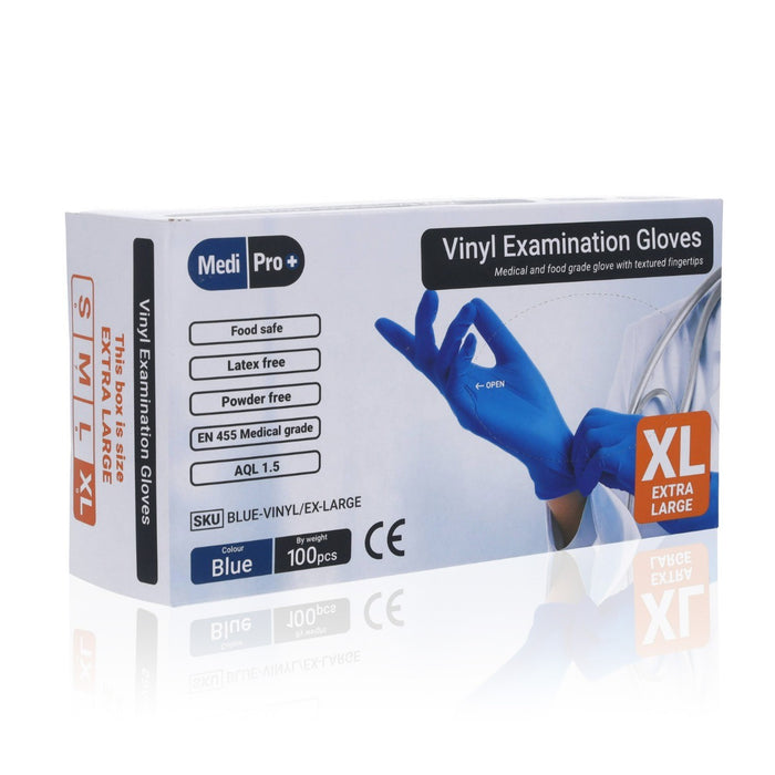 Light Gray Blue Vinyl Exam Gloves - Cat III PPE x 100