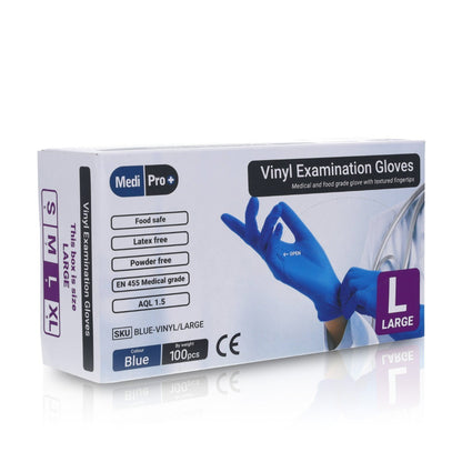 Light Gray Blue Vinyl Exam Gloves - Cat III PPE x 100