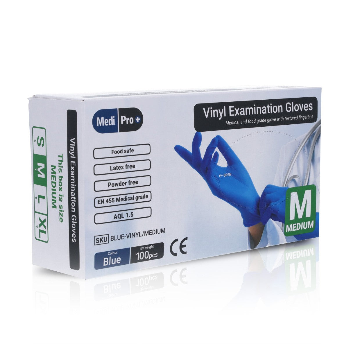 Light Gray Blue Vinyl Exam Gloves - Cat III PPE x 100