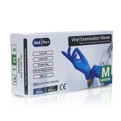 Light Gray Blue Vinyl Exam Gloves - Cat III PPE x 100