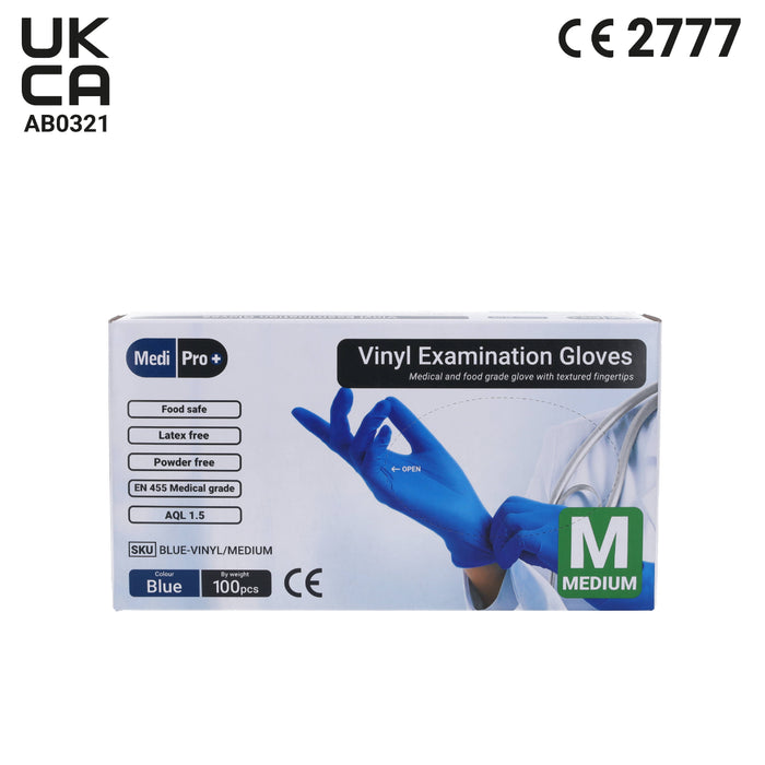 Dark Slate Gray Blue Vinyl Exam Gloves - Cat III PPE x 100