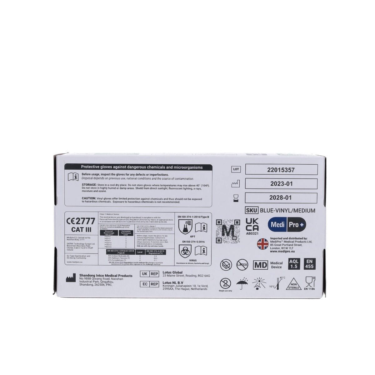 Light Gray Blue Vinyl Exam Gloves - Cat III PPE x 100