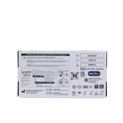 Light Gray Blue Vinyl Exam Gloves - Cat III PPE x 100