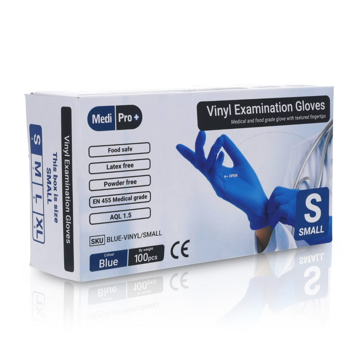 Light Gray Blue Vinyl Exam Gloves - Cat III PPE x 100