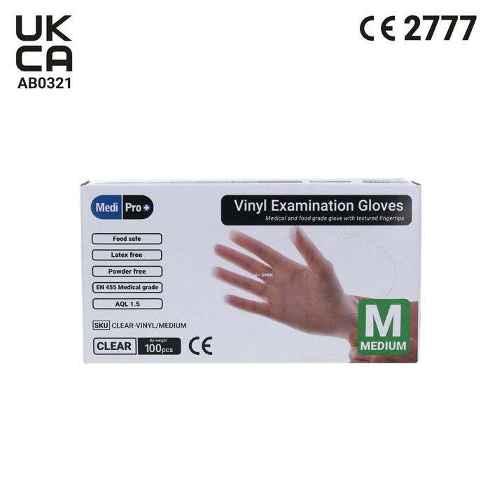 Light Gray Vinyl Gloves Powder Free - Medical Grade Cat III PPE – Box of 100