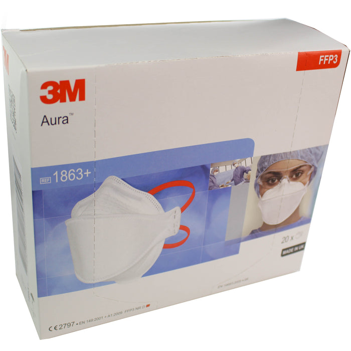 Gray 3M™ 1863+ Aura™ Disposable Healthcare Respirator, FFP3 +IIR - Box of 20