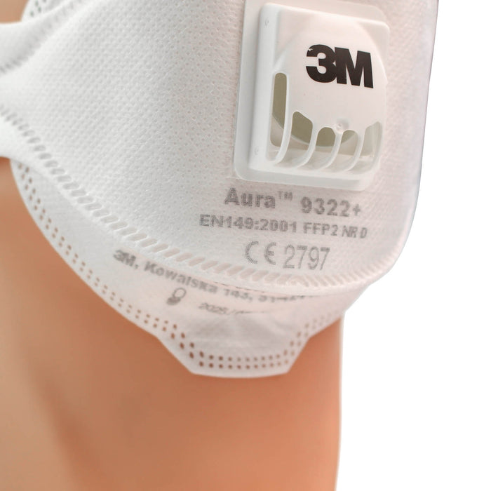 Gray 3M™ Aura™ 9322+ FFP2 Valved Respirator Face Mask - Box of 10