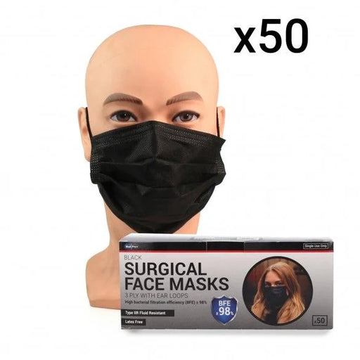 Tan Black Surgical Face Masks - Type IIR Certified x 50