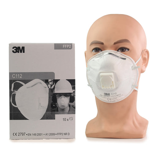 Gray 3M™ Disposable Respirator Face Mask FFP2 Valved - C112 - Box of 10
