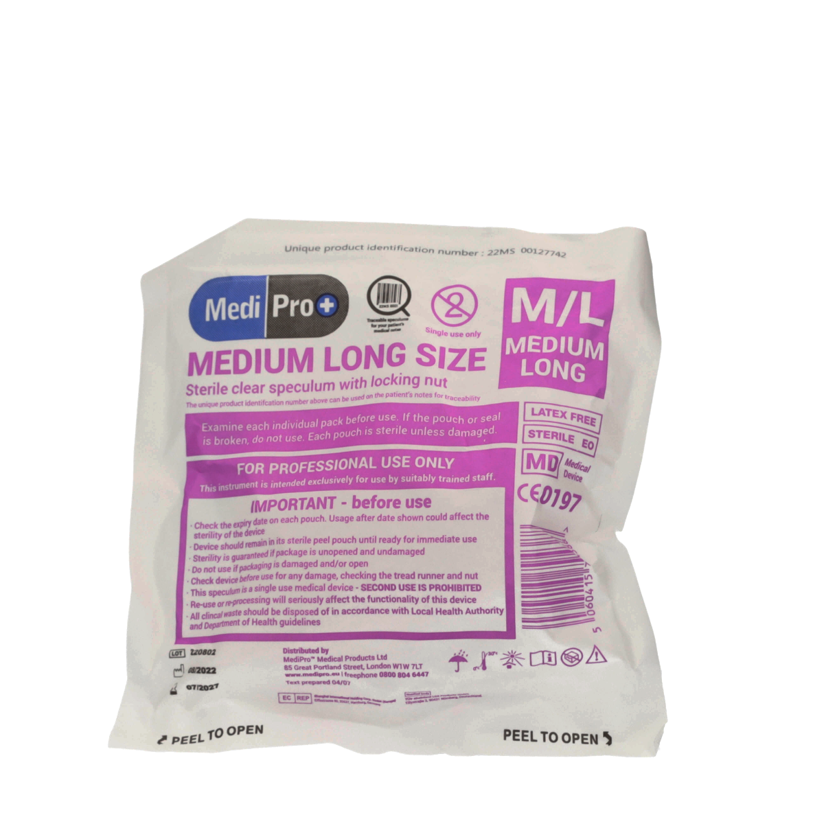 Gray Medipro Vaginal Speculum with Lock - Box of 25 - Medium Long