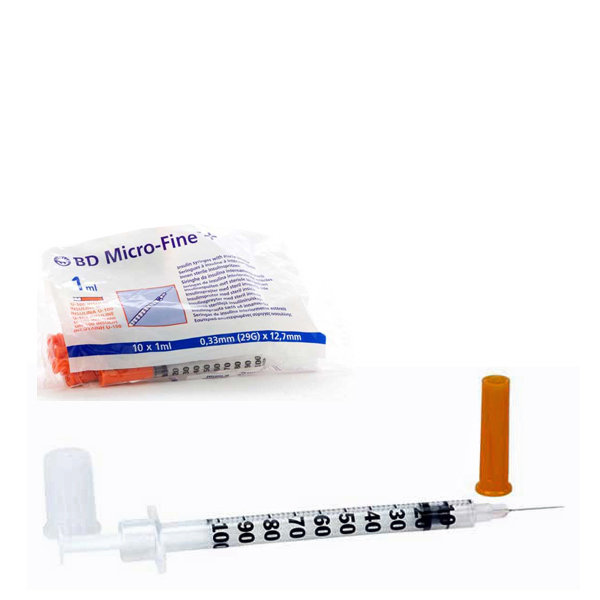 Lavender BD Micro-Fine + 1ml, Insulin Syringe, U100, 0.33mm (29g) 12,7mm, Box of 100
