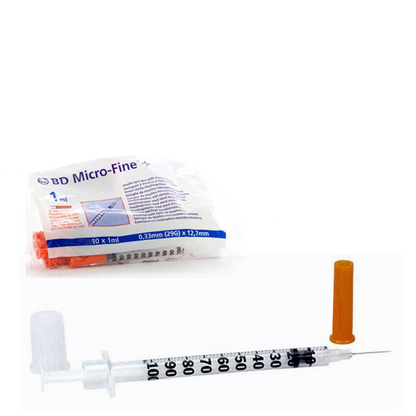 Lavender BD Micro-Fine + 1ml, Insulin Syringe, U100, 0.33mm (29g) 12,7mm, Box of 100