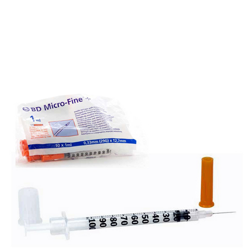 Lavender BD Micro-Fine + 1ml, Insulin Syringe, U100, 0.33mm (29g) 12,7mm, Box of 100