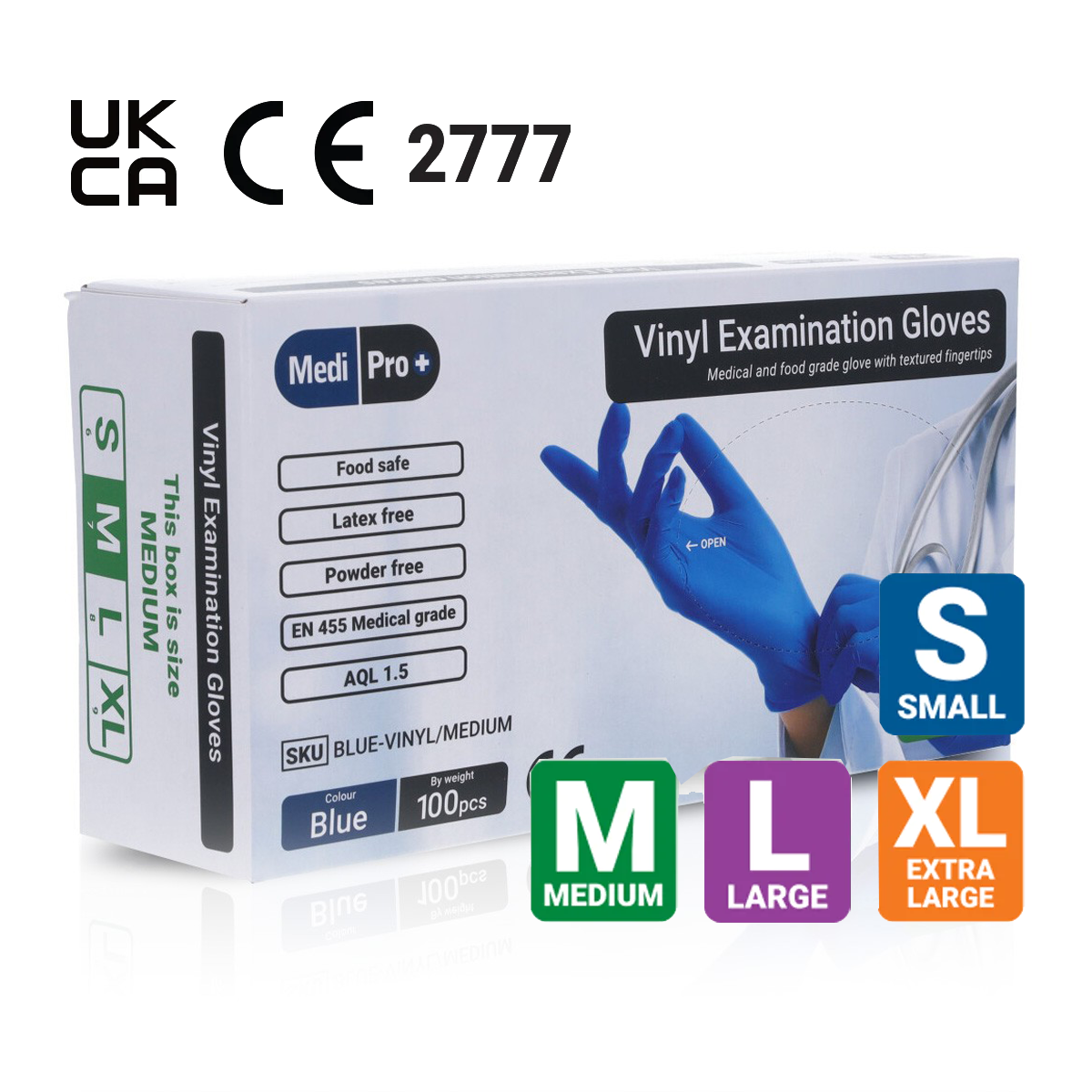 Dark Slate Gray Blue Vinyl Exam Gloves - Cat III PPE x 100