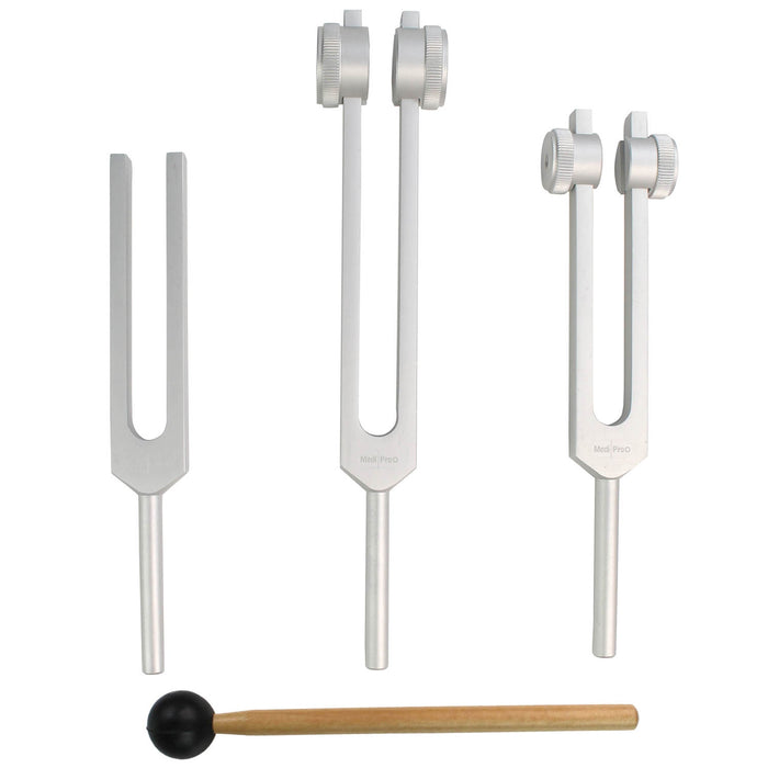 Light Gray MediPro Tuning Fork & Hammer Bundle - 128Hz, 256Hz & 512Hz