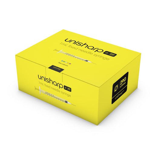 Gold Unisharp 1ml Fixed 29G 0.5" Yellow x 100